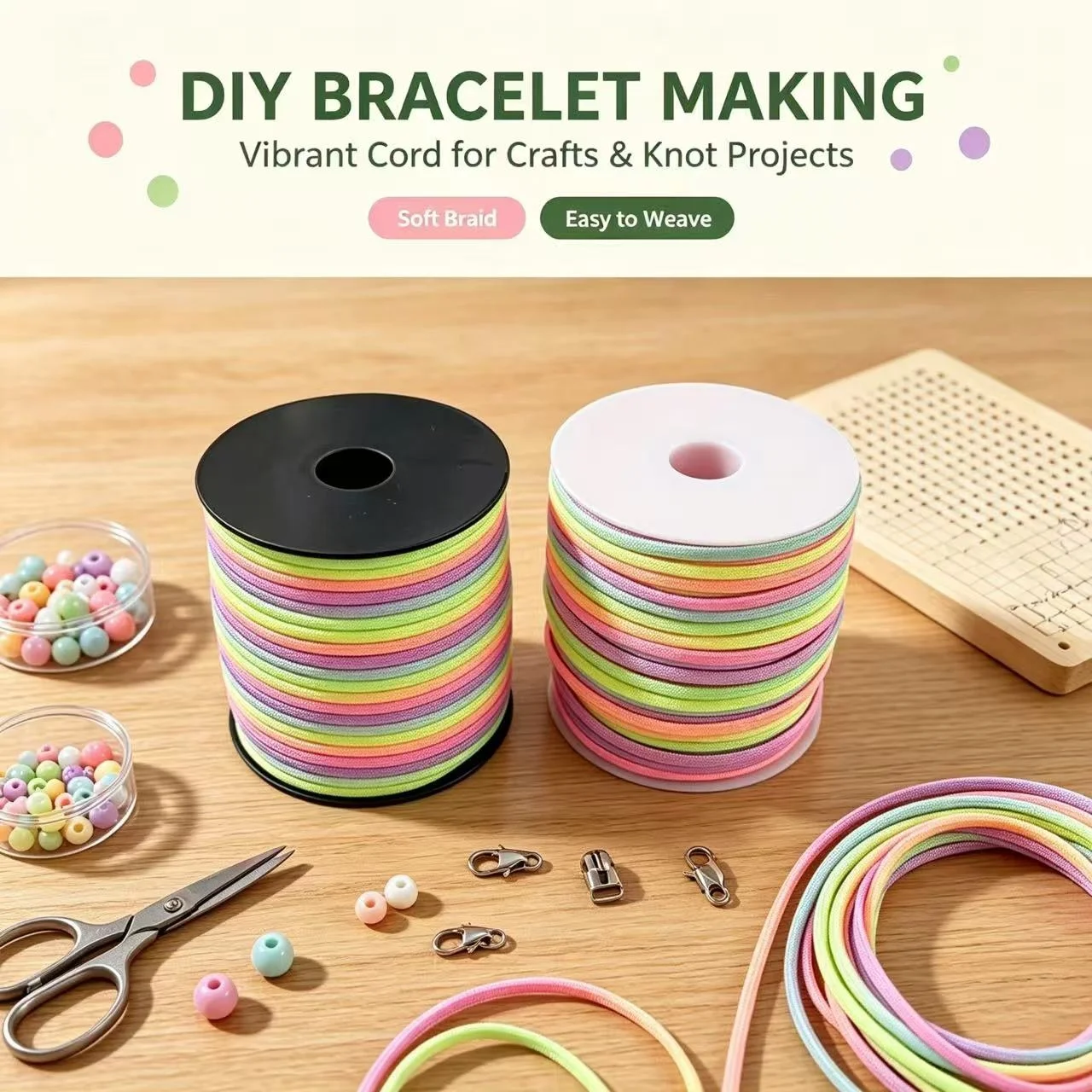 Durable 4mm Colored Braided Nylon Cord - 50m for DIY, Crafting, and Outdoor Use