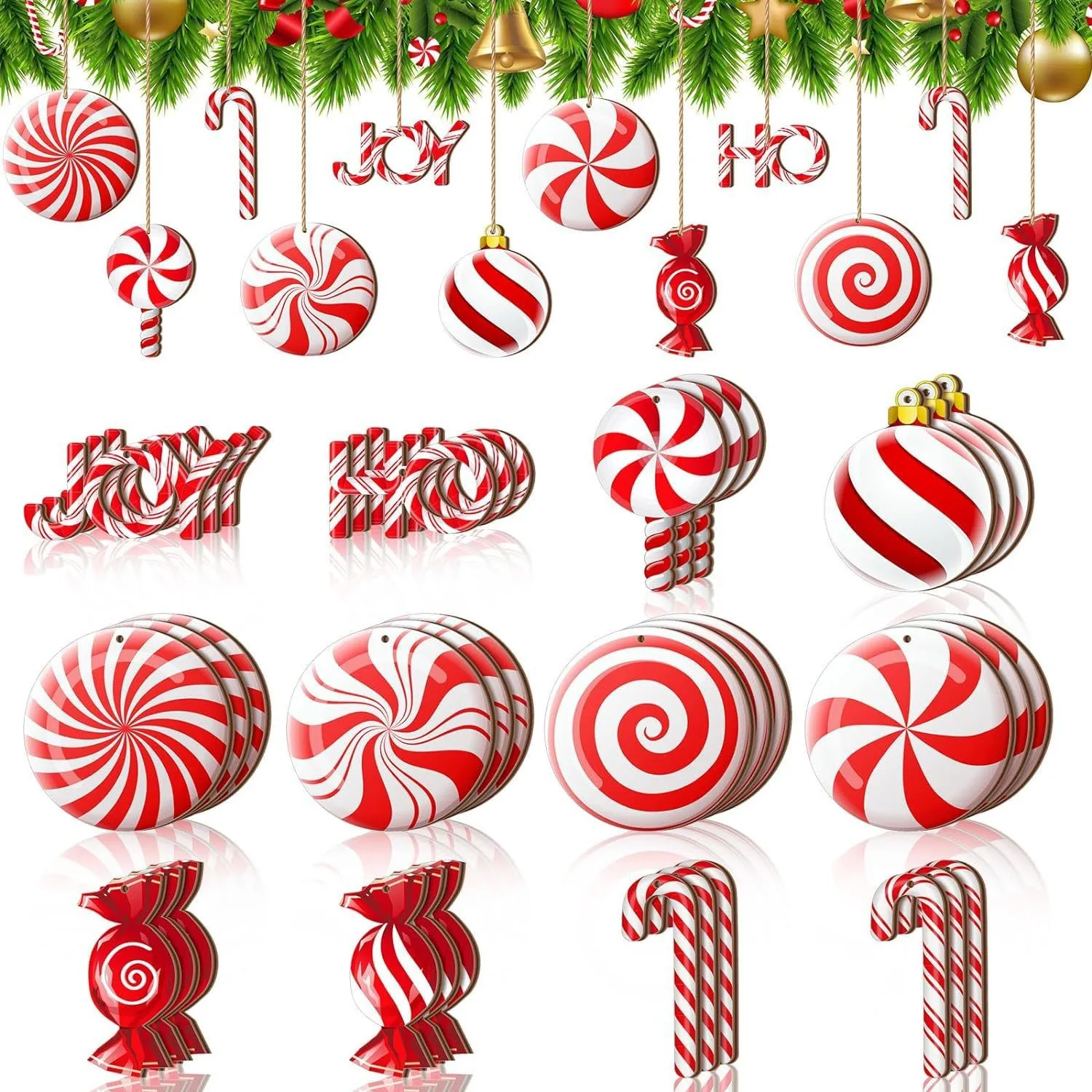 thumbnail image 1 of Juego de 12 piezas de adornos navideños de madera con forma de caramelo rojo, para decoración de árboles de Navidad, chimeneas y ventanas, suministros para fiestas navideñas, 1 of 4