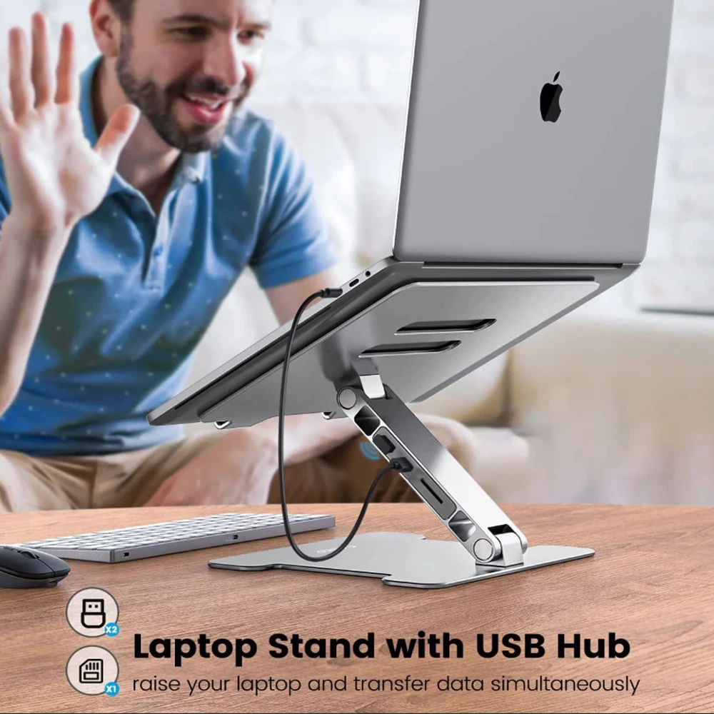 Orico-suporte Dobrável de Alumínio para Laptop Mesa Permanente Notebook Riser Desktop Acessórios de Refrigeração para Macbook Pro Usb 3.0 - Imagem 2