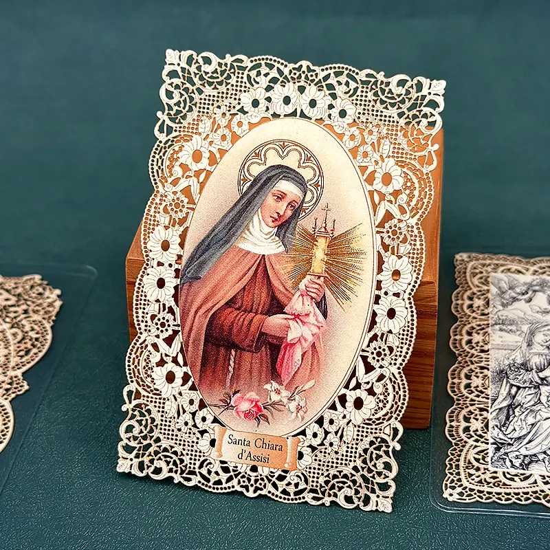 Saint Clare of Assisi Bookmark Lace Holy Card 7x11cm Christ Religious Figures Icons Catholic Church Gift