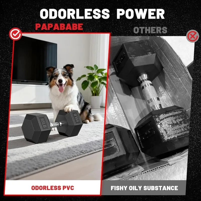 PAPABABE Hex Sets With 60-550lb Rubber Coated Dumbbell Weight Set And Storage Rack, Multiple_voghion.com