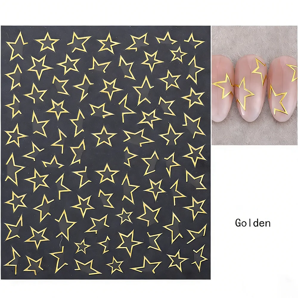 2/8 Stück 3D Metall Silber Gold Sterne Nagelkunst-Aufkleber Glänzende Hohle Sterne Nageldekoration Pentagramm Selbstklebende Acryl-Nageldeko 7 – Detail 2