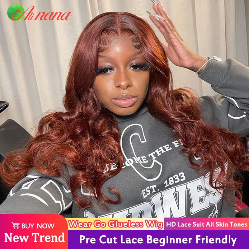 

HD 4x6 Wear Go Glueless Wig Reddish Brown Colored Body Wave Wig Brazilian Wavy 13X4 Lace Frontal Human Hair Wigs For Black Women