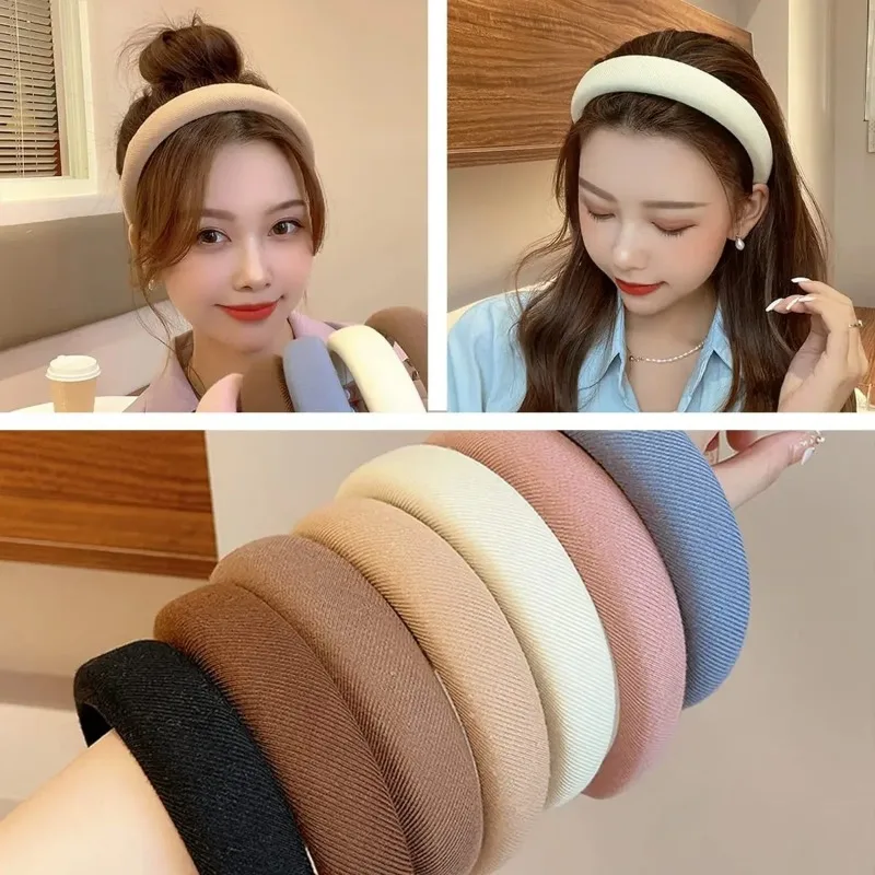 5pcs 30mm Fashion Headbands for Girls Women Padded Fabric Hair Bands Ivory Brown Black Hair Hoops For Daily