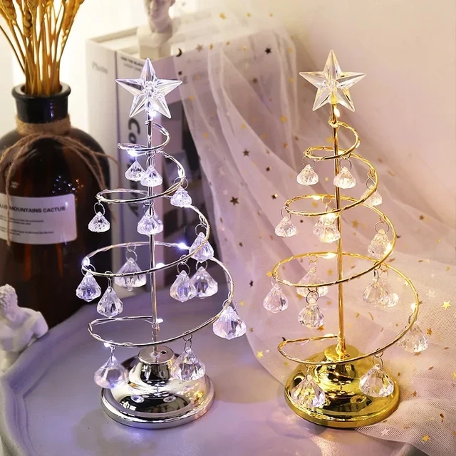 Night Lights Christmas Decorations Gifts Electroplated Iron Tree LED Luminous Crystal Christmas Tree Crystal Table Decoration 1
