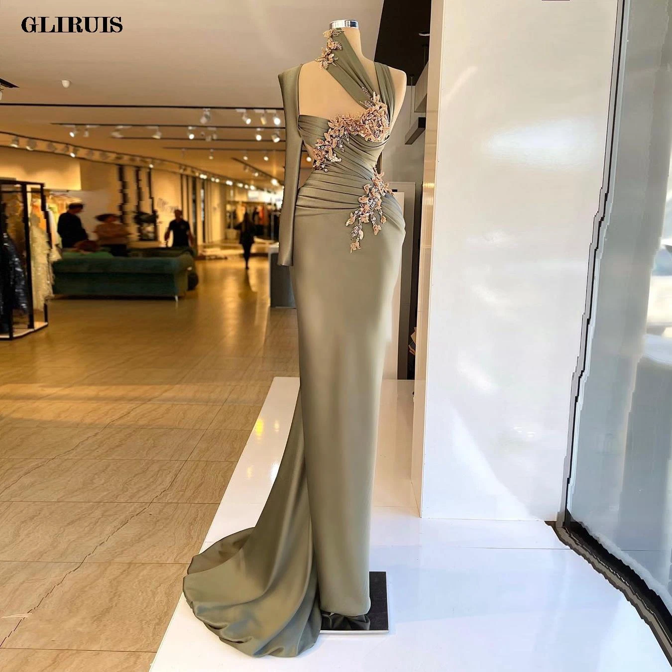 Formal Elegant Prom Dresses Single Long Sleeve 3D Flowers Women Long Mermaid Evening Pageant Party Gowns Plus Size Custom Made long sleeve prom dresses