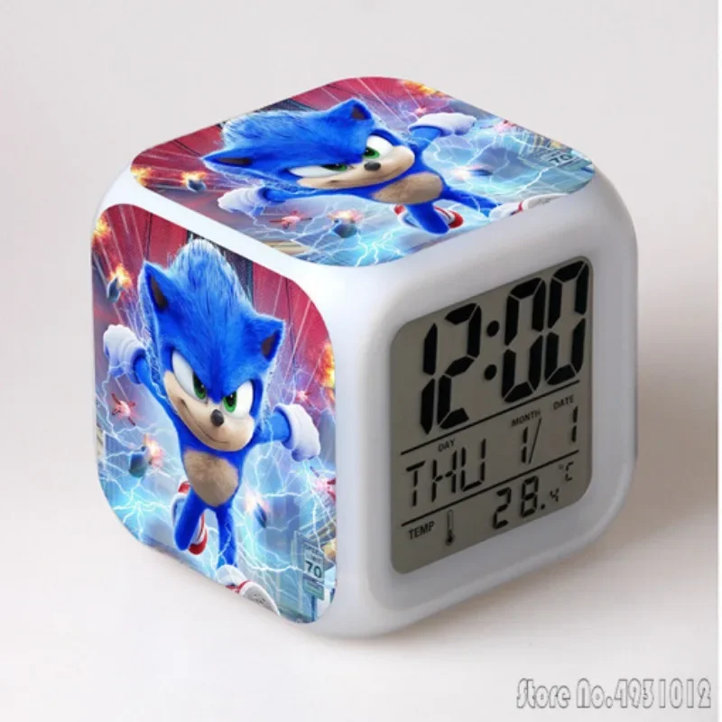 thumbnail image 1 of Reloj despertador con luz LED de 8 x 8 x 8 cm con diseño de Sonic the Hedgehog, Sonic the Sonic Boy, creativo, para estudiantes, con pantalla de hora, semana y mes, 1 of 5