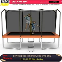 8 FT x 14 FT Rectangular Trampoline with Enclosure, Ladder, Double-Side Galvanized Steel Frame, Outdoor Recreational Trampolines 1