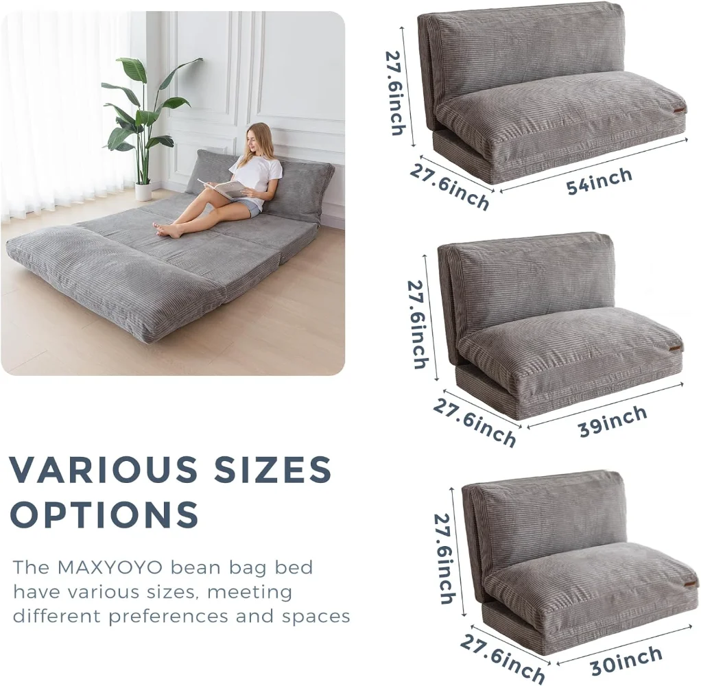MAXYOYO Bean Bag Bed Folding Sofa Bed Floor Mattress Adults