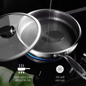 316/304 Stainless Steel Frying Pan High Quality Pan Steak Honeycomb Induction Fried Pan Cooker Wok General Stick Non Purpose