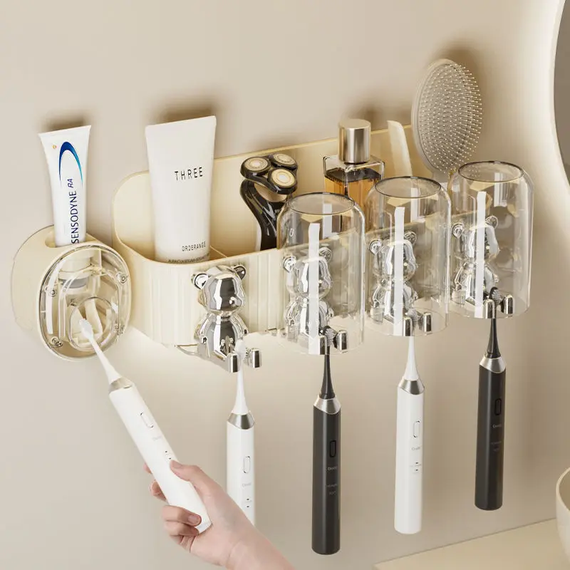 

Electric Toothbrush Holder Hole-free Wall-mounted Gargle Cup Toilet a Family of Four Children with Toothbrush Holder