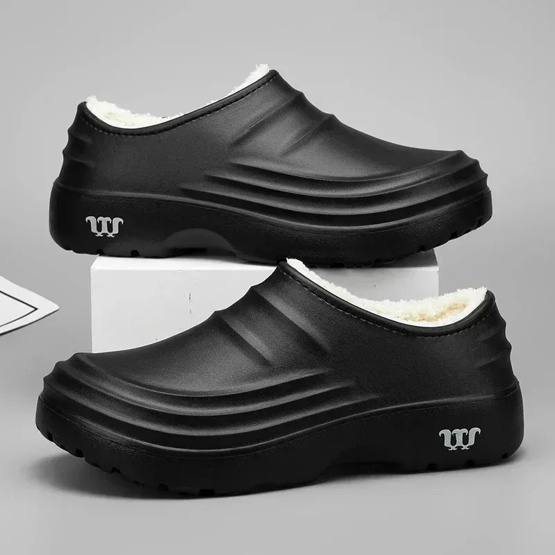 Fashion Cotton Slippers Men Winter Warm Home Cotton Shoes Waterproof Garden Shoes Indoor Slip on Concise