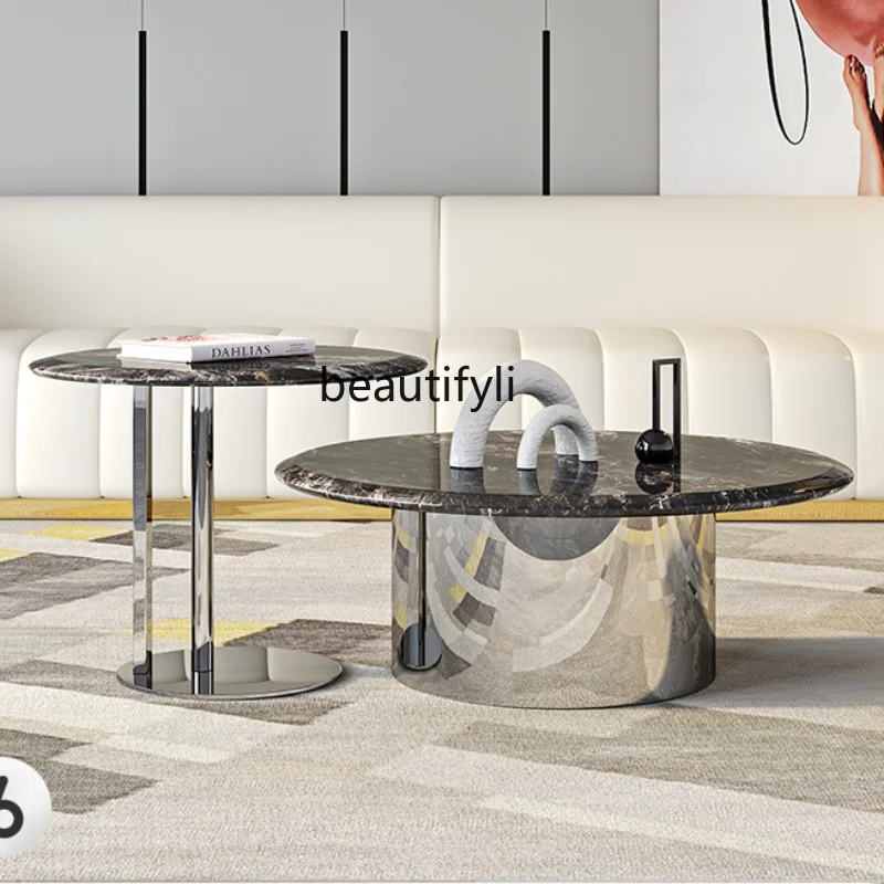 

Italian Minimalist Light Luxury Stone Plate Coffee Table Household Size Combination Stainless Steel Simple Side Table