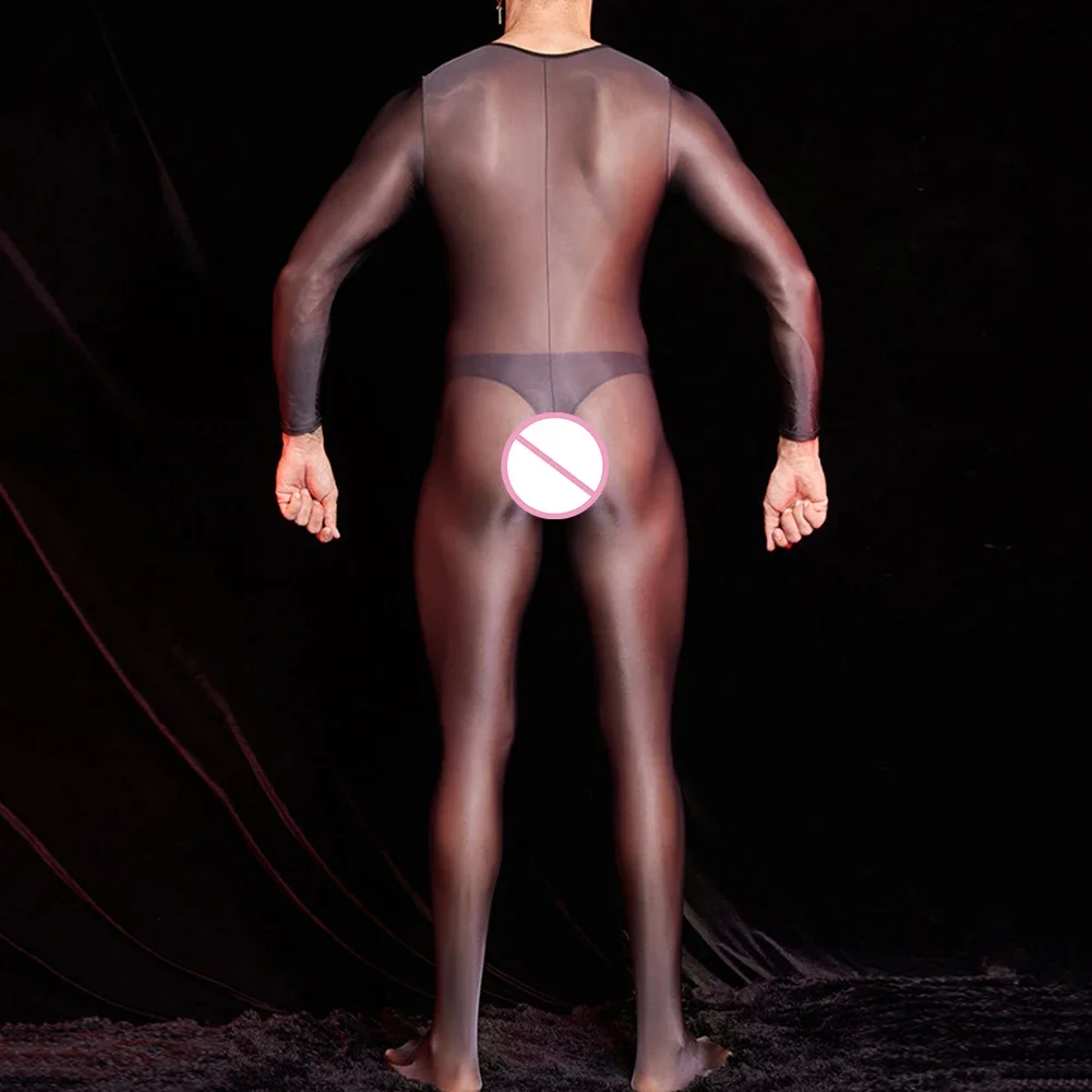 Men Polyester Long Sleeve Skin Sport Fitness Stretchy Bodysuit Underwear Bodystocking Crotchless