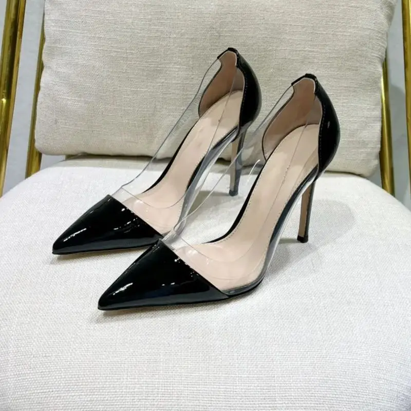 Summer New Transparent Colored Pointed High Heels, Women's Fine Heels, Lacquer Leather Sexy Naked Single Shoes