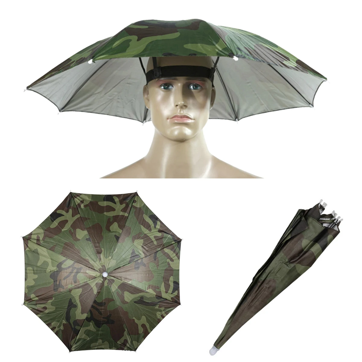 

Sunscreen Headwear Umbrella Headband Umbrella 30CM Camouflage Rubber Hat Umbrella Portable