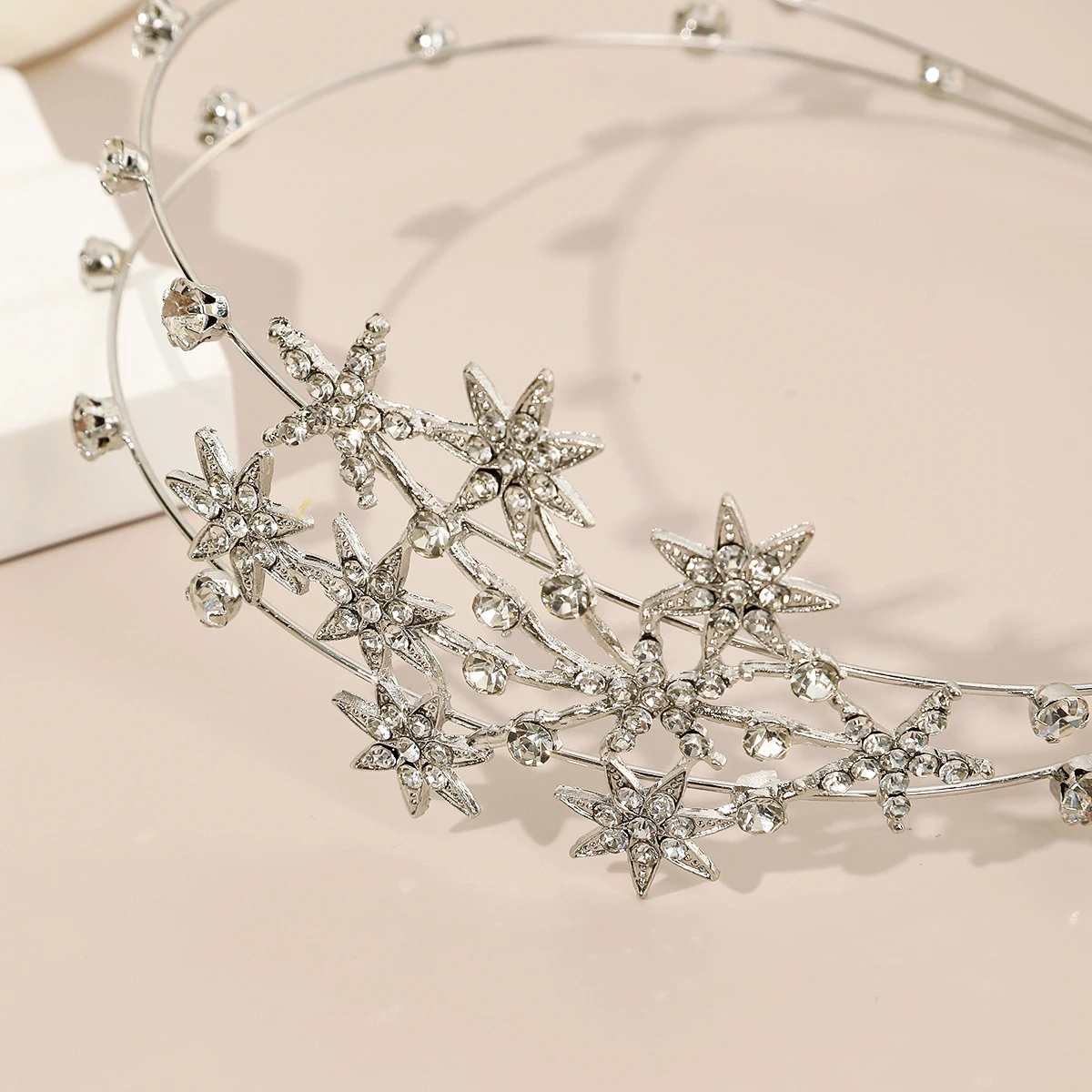 1pc New Double Layer Metal Hairband Snowflake Star Headband Women Headwear Shiny Rhinestone Hair Band Hoop Hair Accessories