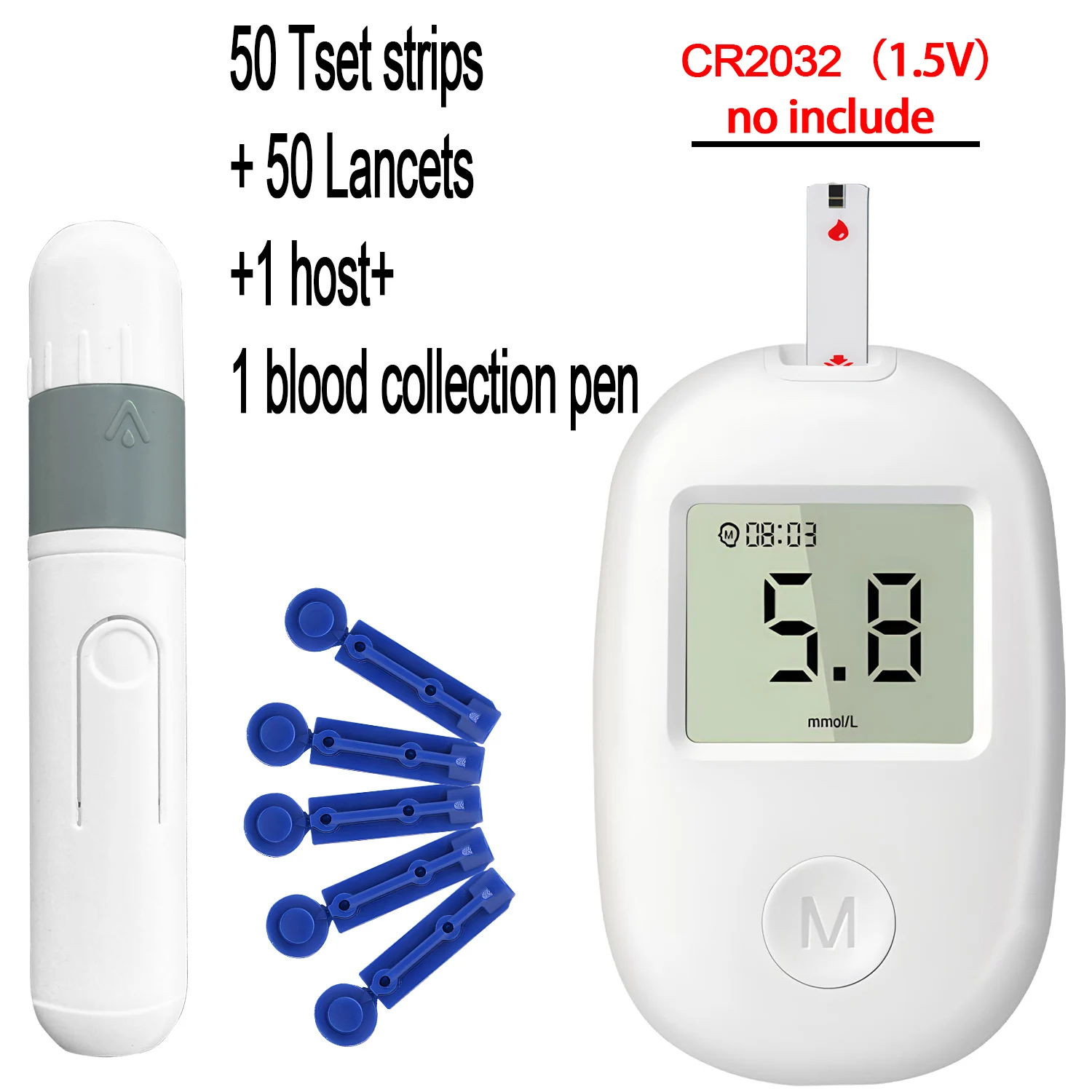 Blood Glucose Meter Kit 50pcs Test Strips Lancets for Diabetes Monitor Digital Glucometer Blood Sugar Meter 2