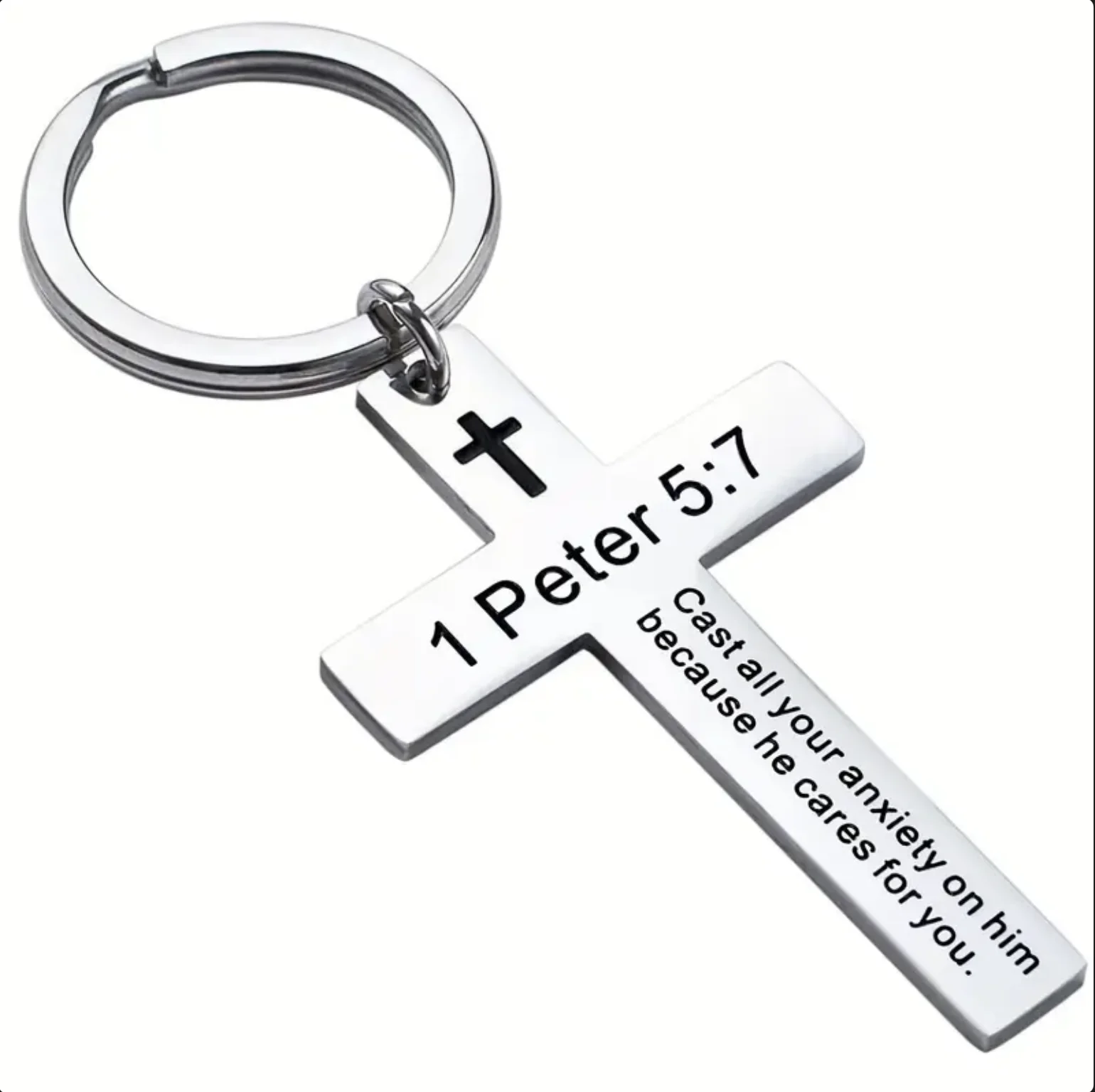 Portachiavi bibbia cristiana croce cuore Charms scrtura versetto ciondolo in acciaio inossidabile portachiavi gioielli fede religiosa  36