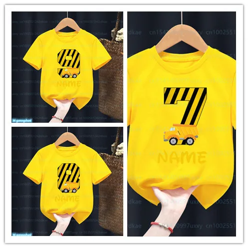 

Newly Children'S Tshirt Funny Excavator Print T-Shirt Boys1-9 Birthday Digital Print Give kids Birthday Clothes baby tshirt