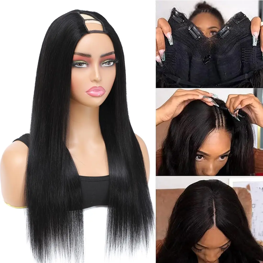 Remy Hair No Leave Out V Part Straight Wigs Natural Color 100% Human Hair Upgrade 18-32 Inches Brazilian 250% Density Women Hair