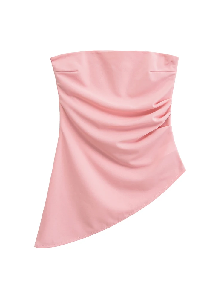 2025 Women's Summer Asymmetrical Top Solid  Sleeveless Pleated Backless Female Sexy New Irregular Multicolor Strapless Tops