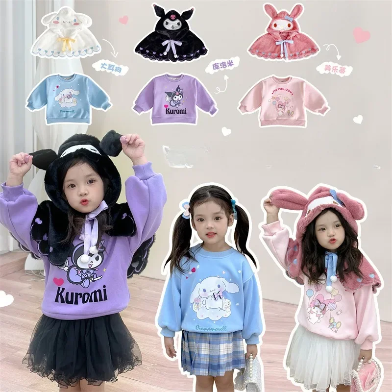 

Sanrio Kawaii Anime Cute My Melody Kuromi Two Styles Girl Hoodies Cloak Cartoon Cinnamoroll Plush Polyester Girls Gifts