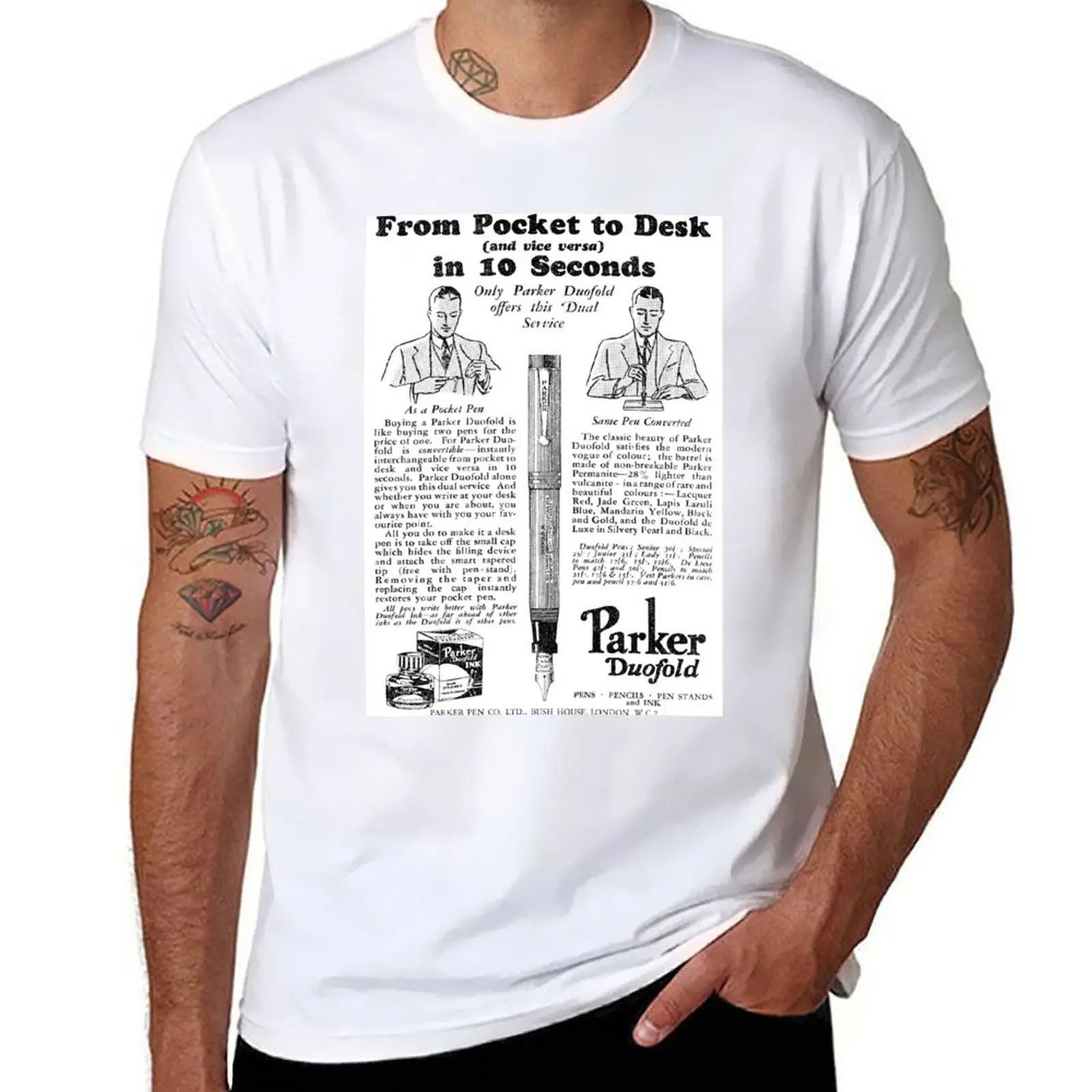 New Parker Pen Co. - Parker Duunphuntain Pen - 1931 Vintage Adt T-Shirt Magliette Pesanti Magliette Grafiche Da Uomo Anime