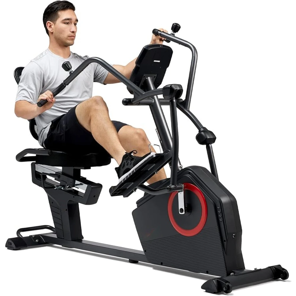 

Electromagnetic Recumbent Cross Trainer Exercise Elliptical Bike w/Arm Exercisers, Easy Access Seat,Indoor Cycling Bikes