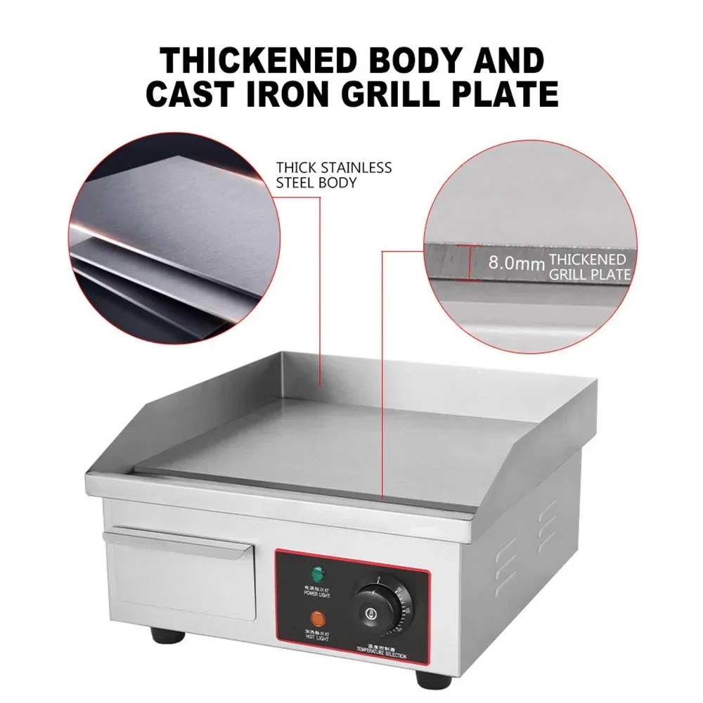 Stainless Steel Meat Electric Grill Commercial Electric Griddle Desktop Flat Grill Automatic Thermostat Griddle/ 3