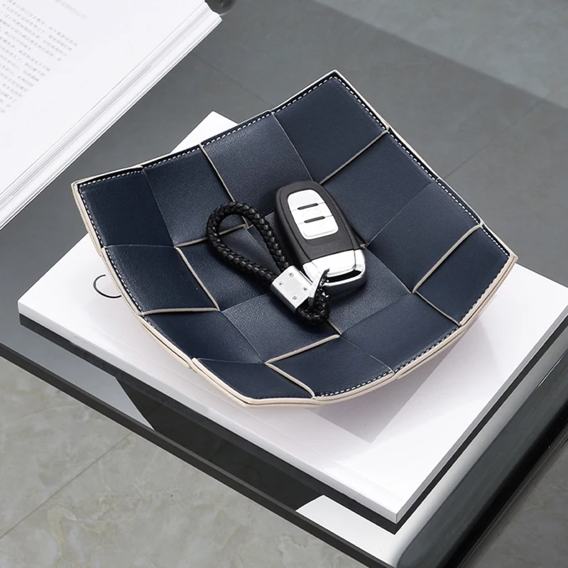Advanced Sense Woven Leather Tray Porch Key Tray Desktop Remote Control Lipstick Cosmetics Storage Box 3