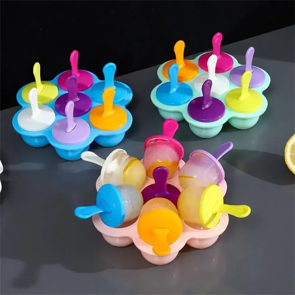 7 Holes Ice Cream Mold Children's Popsicle Mold Food Supplement Box Silicone Ice Tray Ice Lolly Mold Fruit Shake Accessories