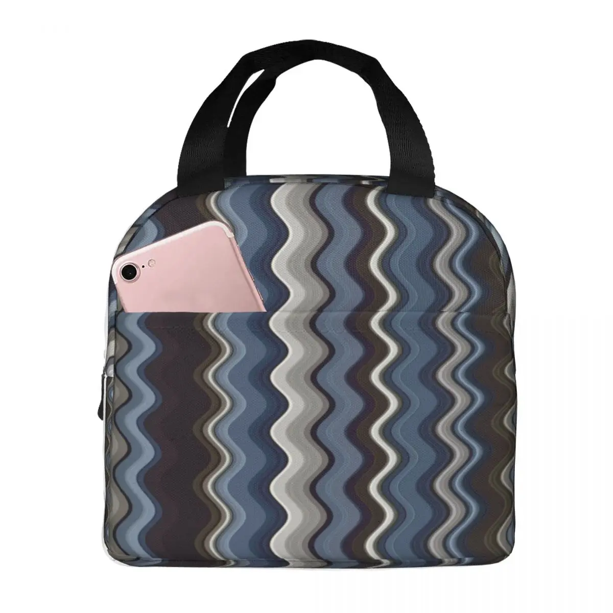 Zig Zag Multicoloured Wavy Pattern Lunch Bags Insulated Oxford Cooler Zigzag Thermal Cold Food Picnic Lunch Box For Women