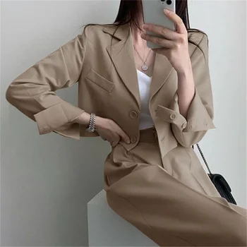 Temperament Cropped Blazer for Women Korean Fashion Office Long Sleeve Suit Coat Woman 2024 Single Breasted Chic Jacket Female - Image 3