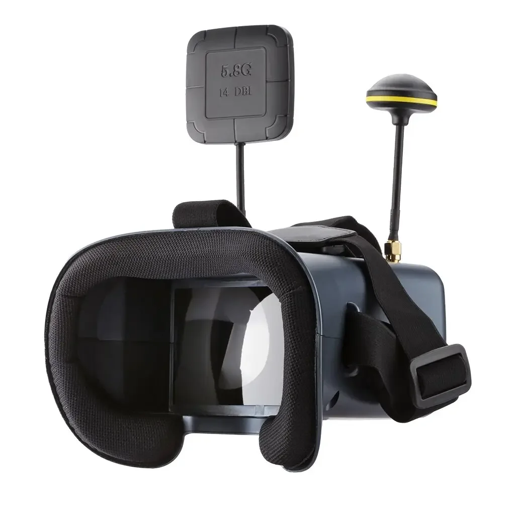 Détail des boutons et connexions sur le côté des lunettes FPV LS-008D 4.3 pouces 40CH avec DVR, casque pour drone FPV course RC
