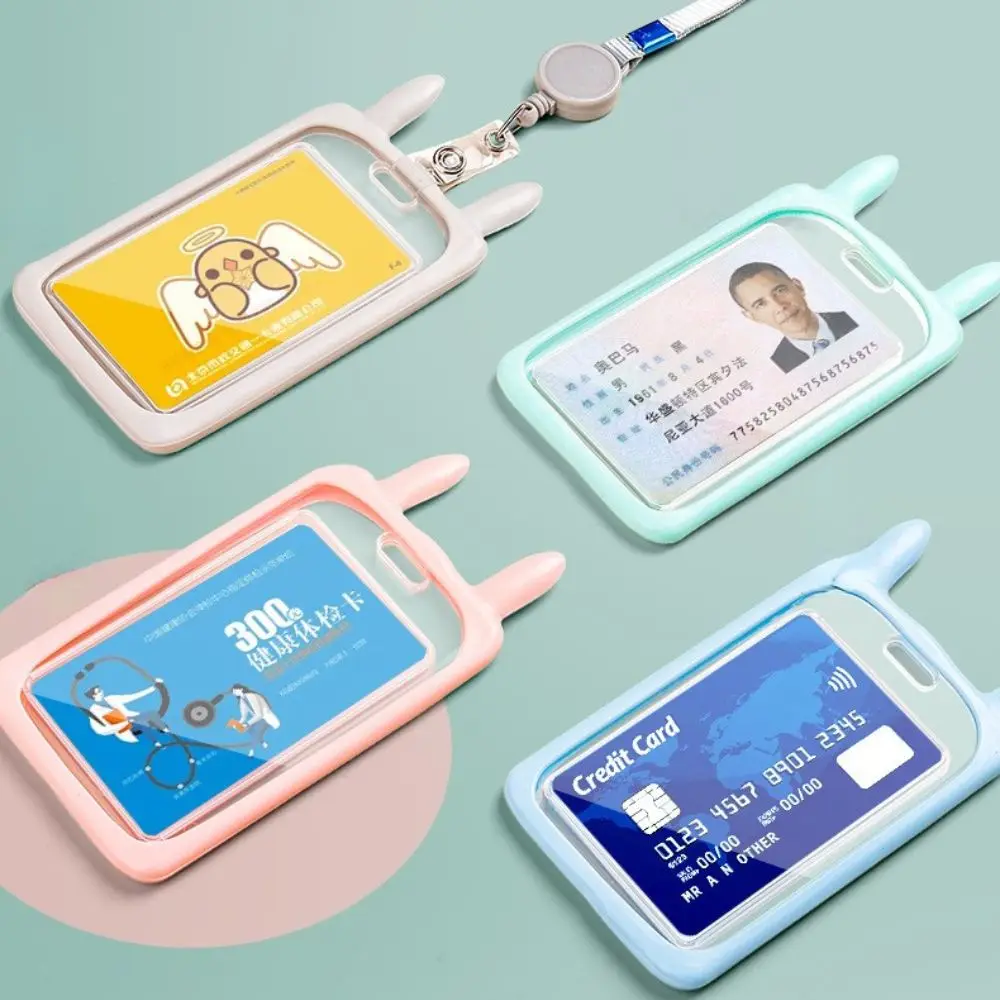 

Waterproof Cartoon Transparent Student Bank Card Rabbit Ear Access Card ID Card Case Bus Card Holders Card Protection Cover