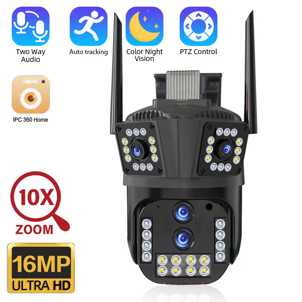 8K 16Mp Wifi Ip Camera Outdoor Four Lens 4K Cctv Ptz Wireless Cam Auto Tracking 10X Zoom Telecamera Di Sorveglianza Di Protezione Di Sicurezza