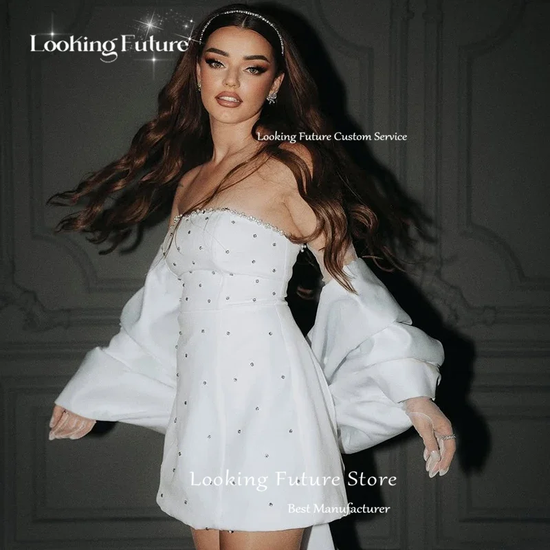 Vintage Sheath Short Wedding Dress Simple Strapless Pleat Crystal Off Shoulder Short Bridal Dress Sexy Backless 2025 Customized 15