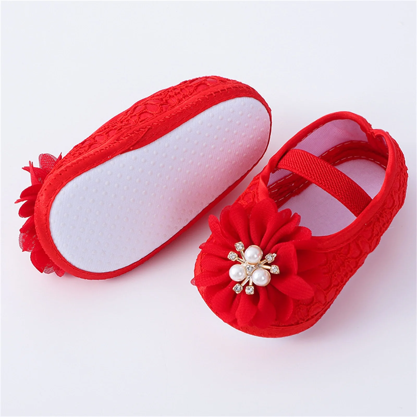 Casual Shoes Infant Baby Girls Flats Headband Soft Sole Non-slip Pearl Flower Princess Wedding Dress Walking for Newborn