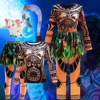 Moana Inspired Semi God Maui Costume for Kids Maoris‘ Tattoo Simulated Clothing Set Top and Pants Carnival Boy Role Play Warrior