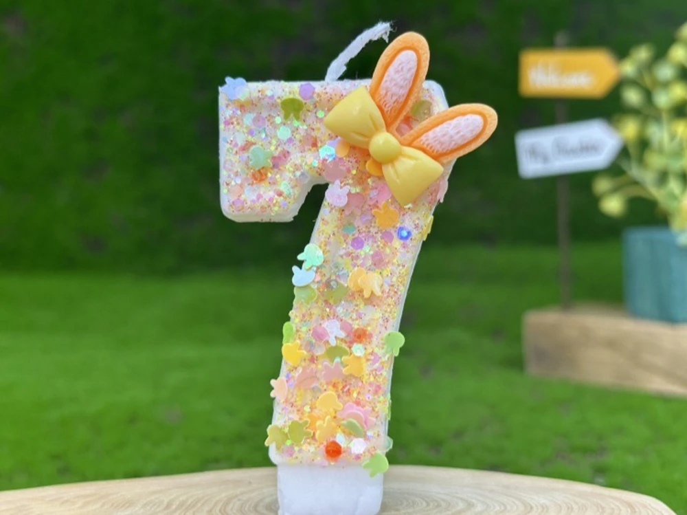 1 Stück 0-9 Digitalkerze mit Hasenohren, kreative Zahlenkerzen mit Schleifenknoten, Kuchendekoration für Geburtstag, Hochzeit, Feiern, Partys – Detail 13