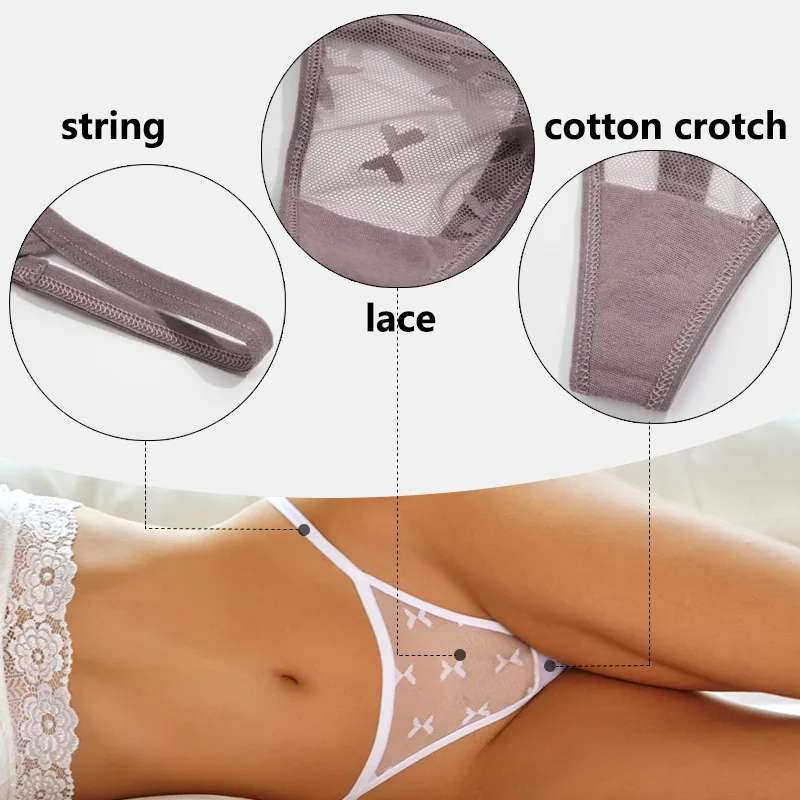 Sexy Mini G-string Seamless Transparent Thin Strip Woman Lace Thongs See-through Plus Size Lingerie Underwear Cute Women Panties