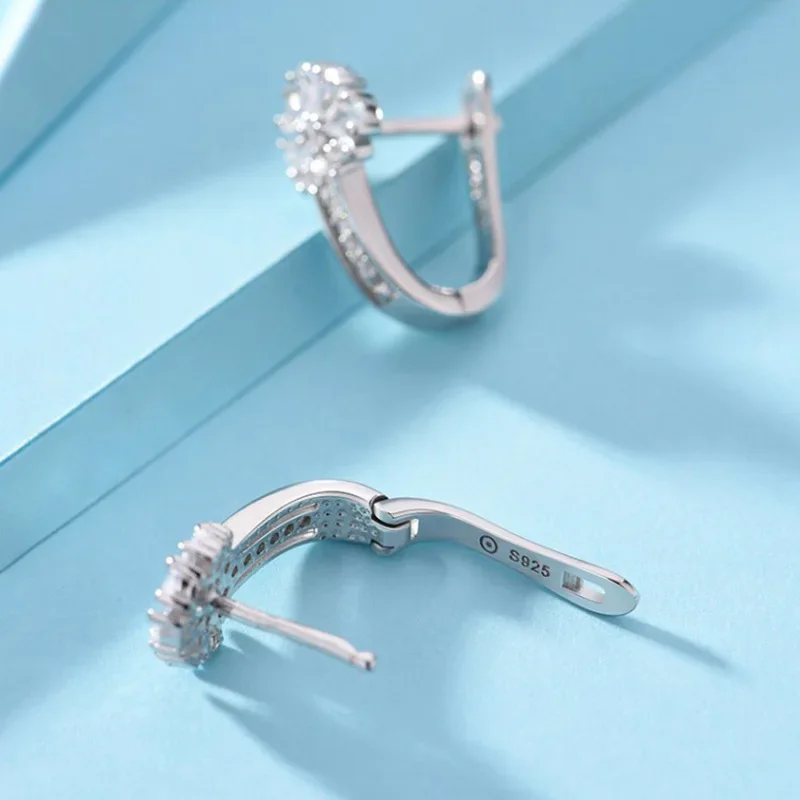 Fine Jewelry 925 Sterling Silver Earrings Inlaid With Zircon Crystal Flower Earrings Charm Jewelry For Women Gift Engagement Wed - 4
