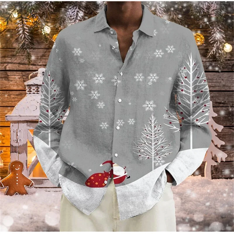 Christmas New Year Gift 2023 Christmas Men's Shirt Long Sleeve Top 3D Printing Holiday Party Costume Oversized Men's Shirt