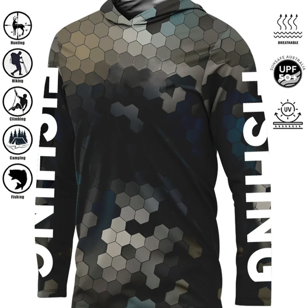 Fishing Shirt Hooded Outdoor Uv Protection Large Size Man Camouflage Printing Moisture Wicking Jersey Fishing Apparel Tops fly fishing clothes
