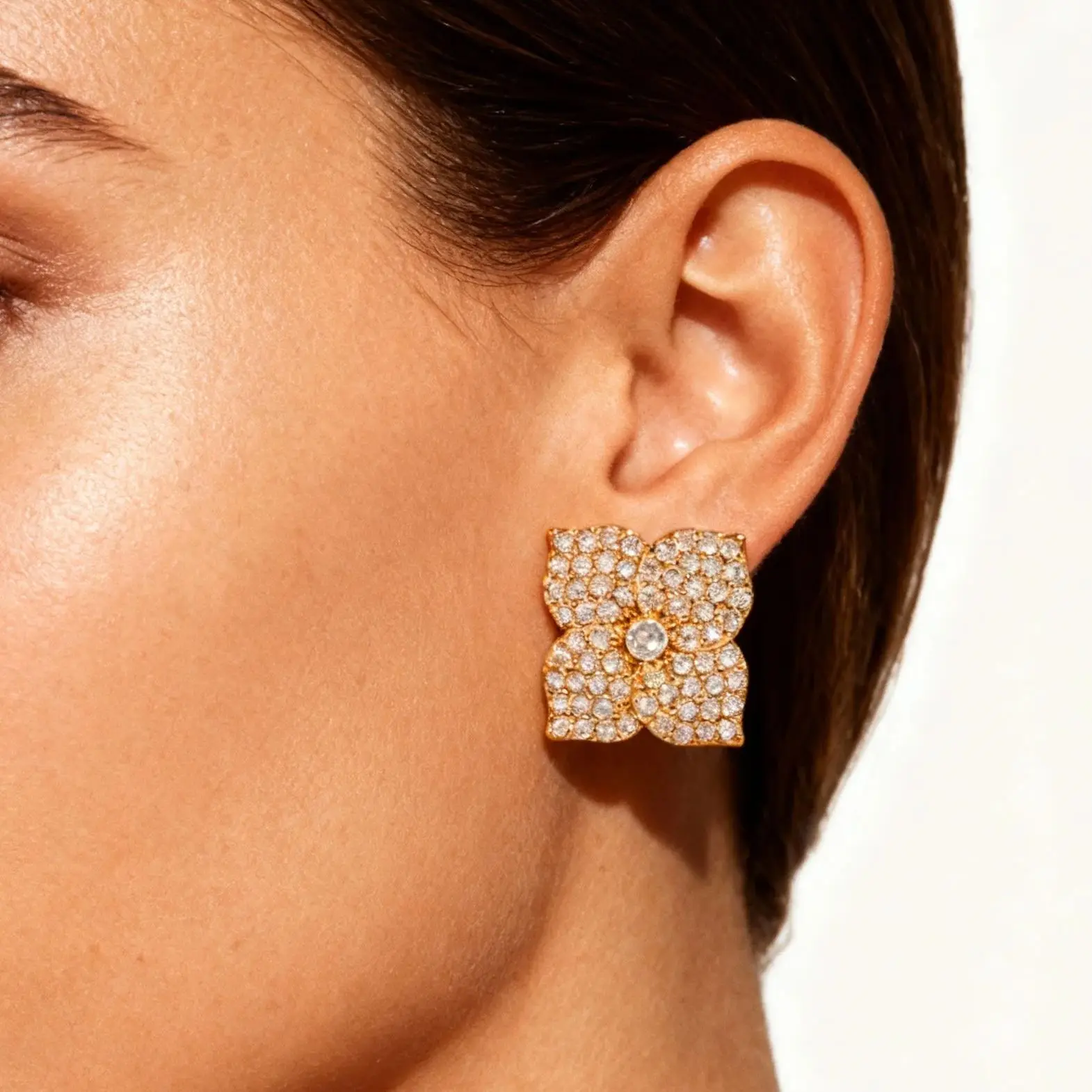 Zircon Flower Earrings 18K Gold Plated Stainless Steel
