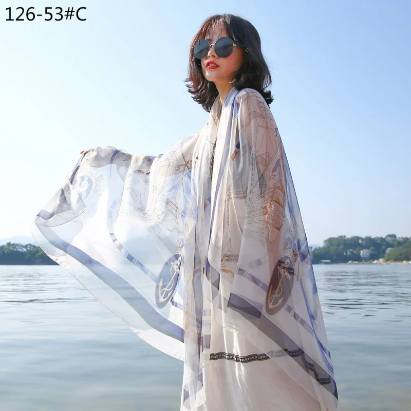 

Пряжа для прямых поставок, новинка, шелковый шарф Yourou с принтом парусника, разнообразное пляжное полотенце, Модный женский шарф, подходящий ко всему