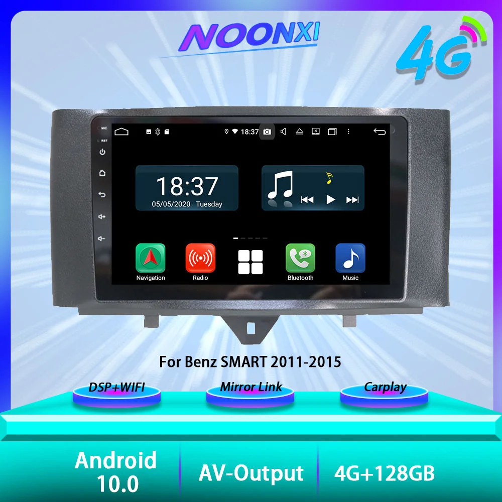 

4 + 128G для Benz SMART 2011-2015 Carplay Android 10 автомобильный радиоприемник Авто аудио стерео видео плеер GPS-навигация головное устройство