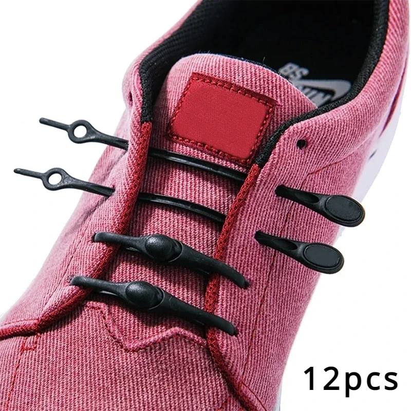 

12pcs/lot Round Elastic No Tie Shoelace Silicone LACES for Men Women All Sneakers Fit Strap Shoe Lace Cordones Zapatillas