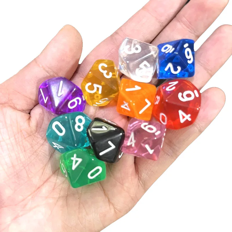 10pcs 10 Sided Dice D10 Polyhedral Clear transparent Dices for Board Games 0-9 Number 18mm RPG Dice Family acrylic dice game dice dice set